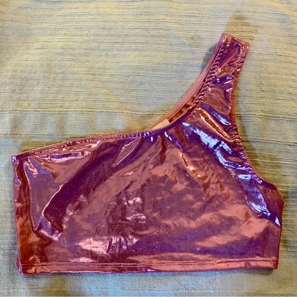 Black Bead 2 Piece Shimmer Pink Raver Bikini One Shoulder - Picture 2 of 6